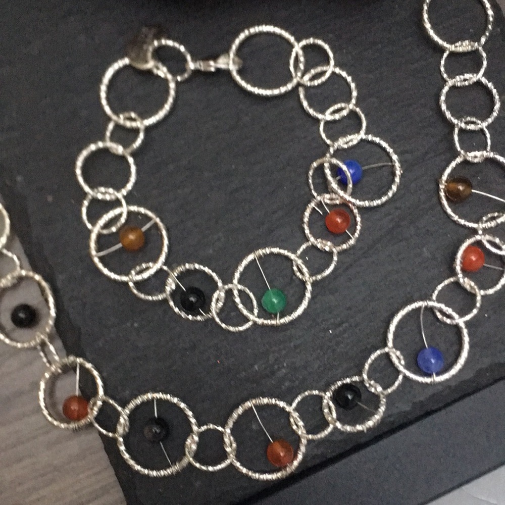 New Handcrafted Recycled Glass Bead Necklace, Bracelet and Drop Earrings Set